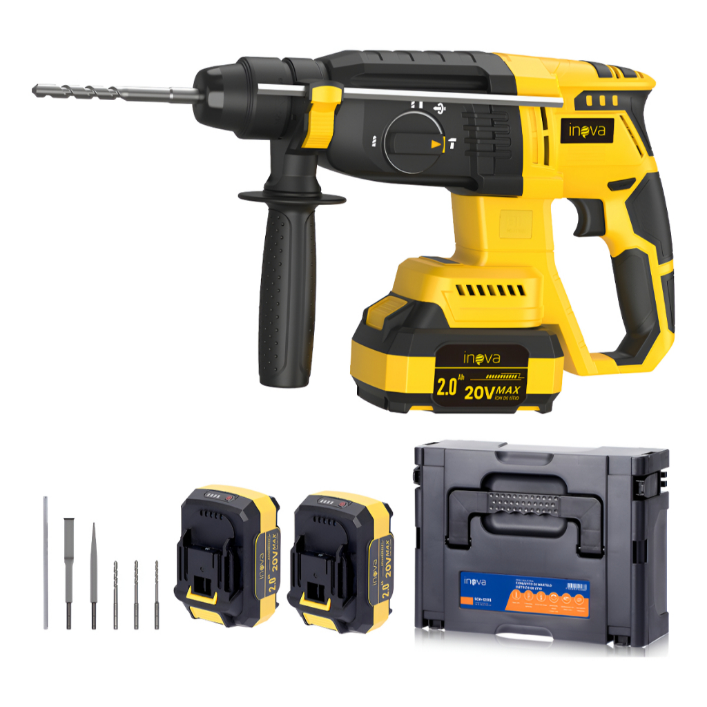 Martelete Perfurador Rompedor Sem Fio Professional Martelo Rotativo Sem Fio 2 Baterias Lítio de 20V