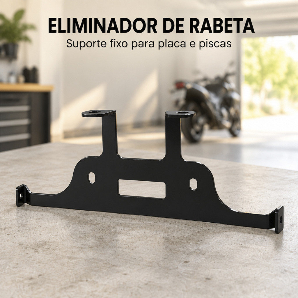 Suporte Placa Moto Universal com Pisca Eliminador Rabeta Fixo Seta Traseira Rabeta Curta Metal