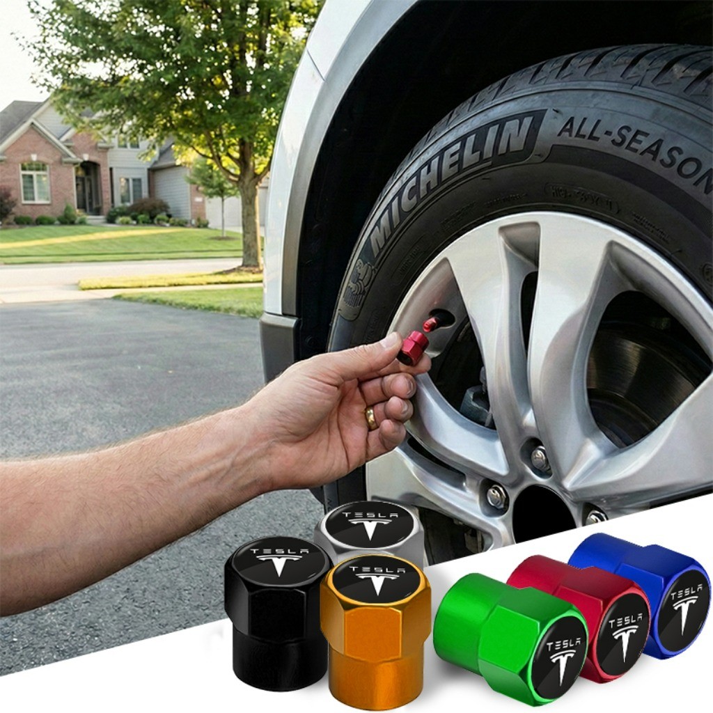 Kit com 4 À Prova de Poeira Tampinha de Pneu Capa de Válvula Acessórios para Rodas For Tesla Model 3 Y S X