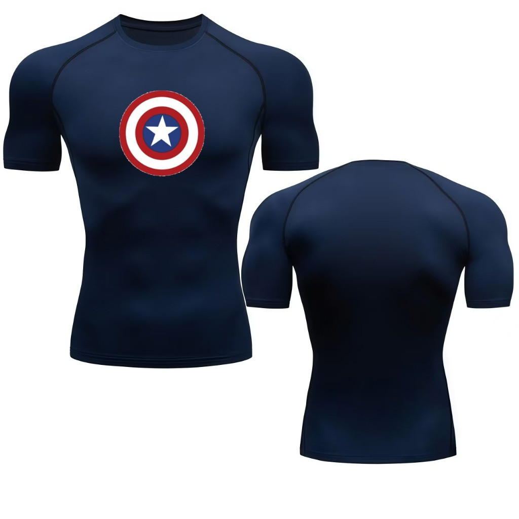 Capitão América Shield Logo Azul Marinho Masculino Camiseta De Compressão Superhero Print Quick Dry Stretch Gym Levantam