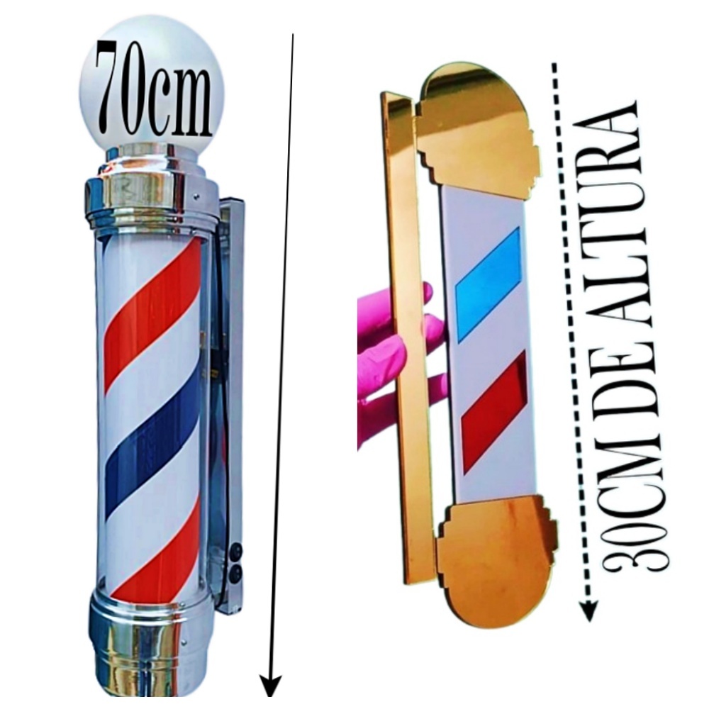 BARBER POLE 70CM VOLTAGEM 110V/220V + PLACA DE ACRÍLICO JR POLE