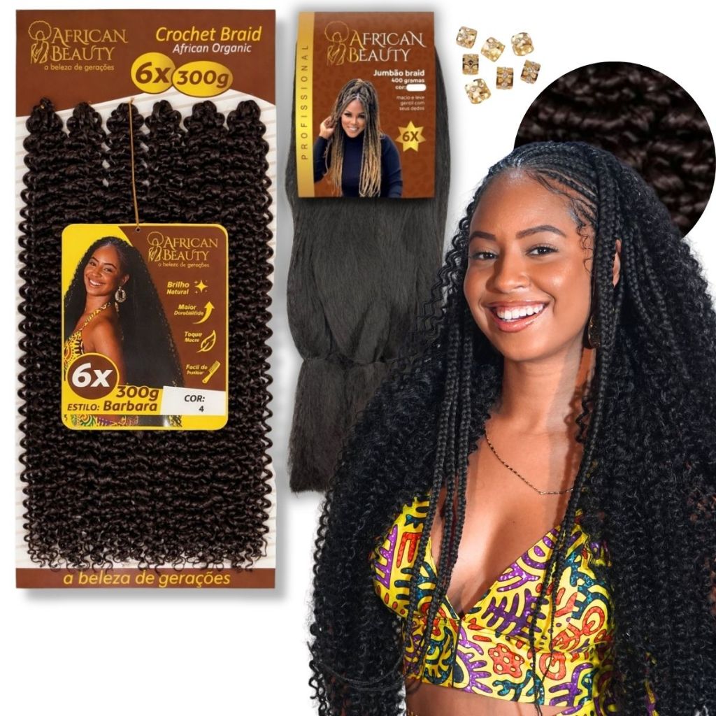 Kit 1 Cabelo Crochet Longo e Macio 70cm 300g Fibra Orgânica E Jumbo 400g African Beauty