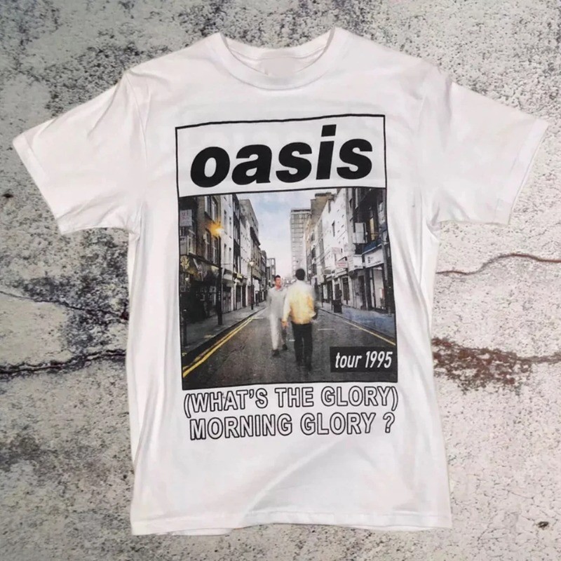 Camisa Oasis tour 1995 What's the Glory Morning Glory Camiseta 100% Algodão manga curta
