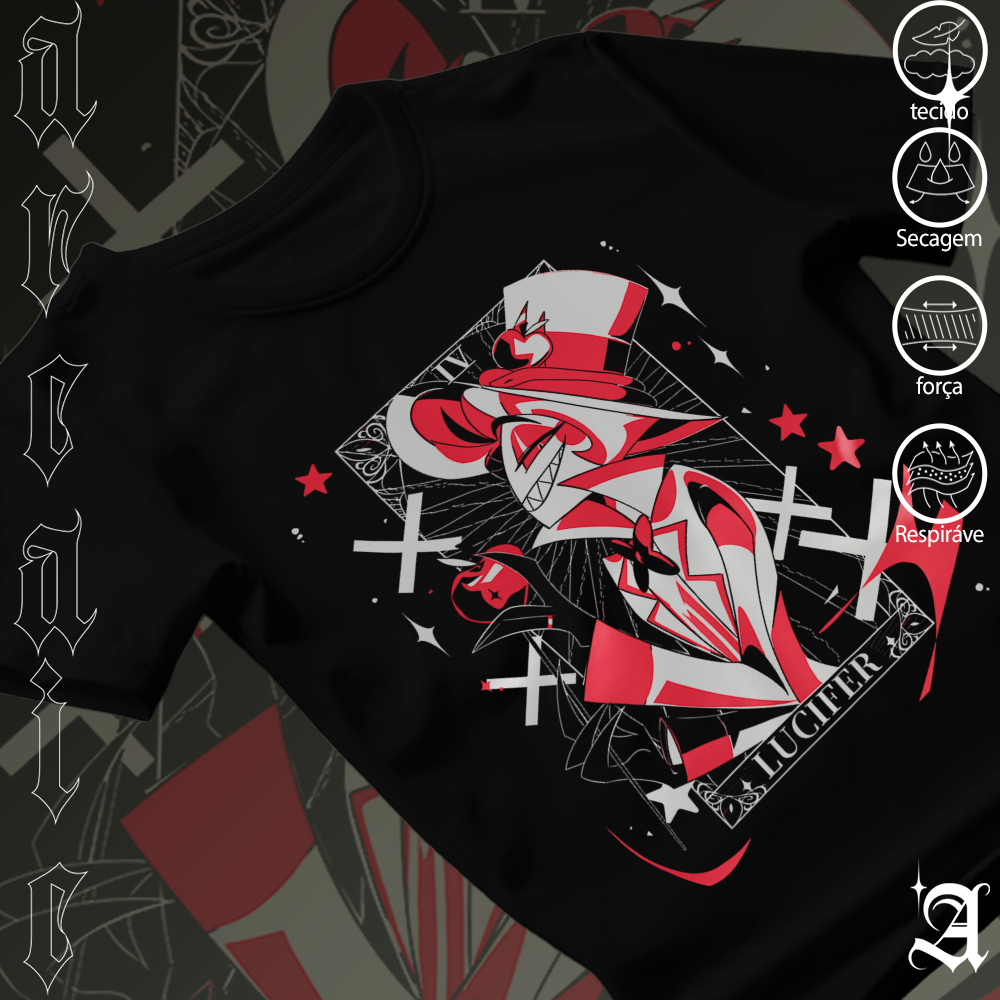 Camiseta Basica Algodao Lucifer Morning Star Inferno Hazbin Hotel Helluva Boss Tee Cartoon Unissex