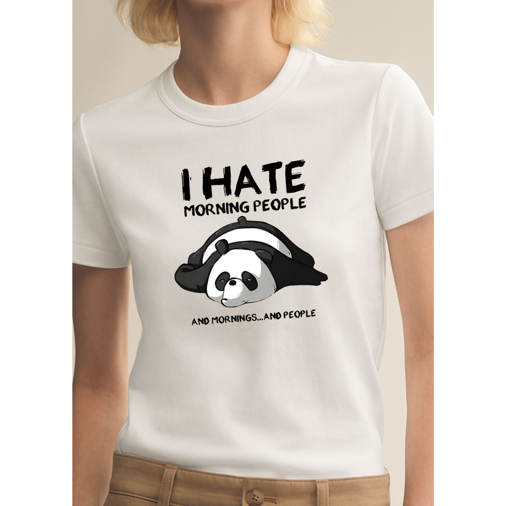 Camiseta Masculina Blusa Feminina Panda I Hate Morning People Shirt Básica Camisa Algodão