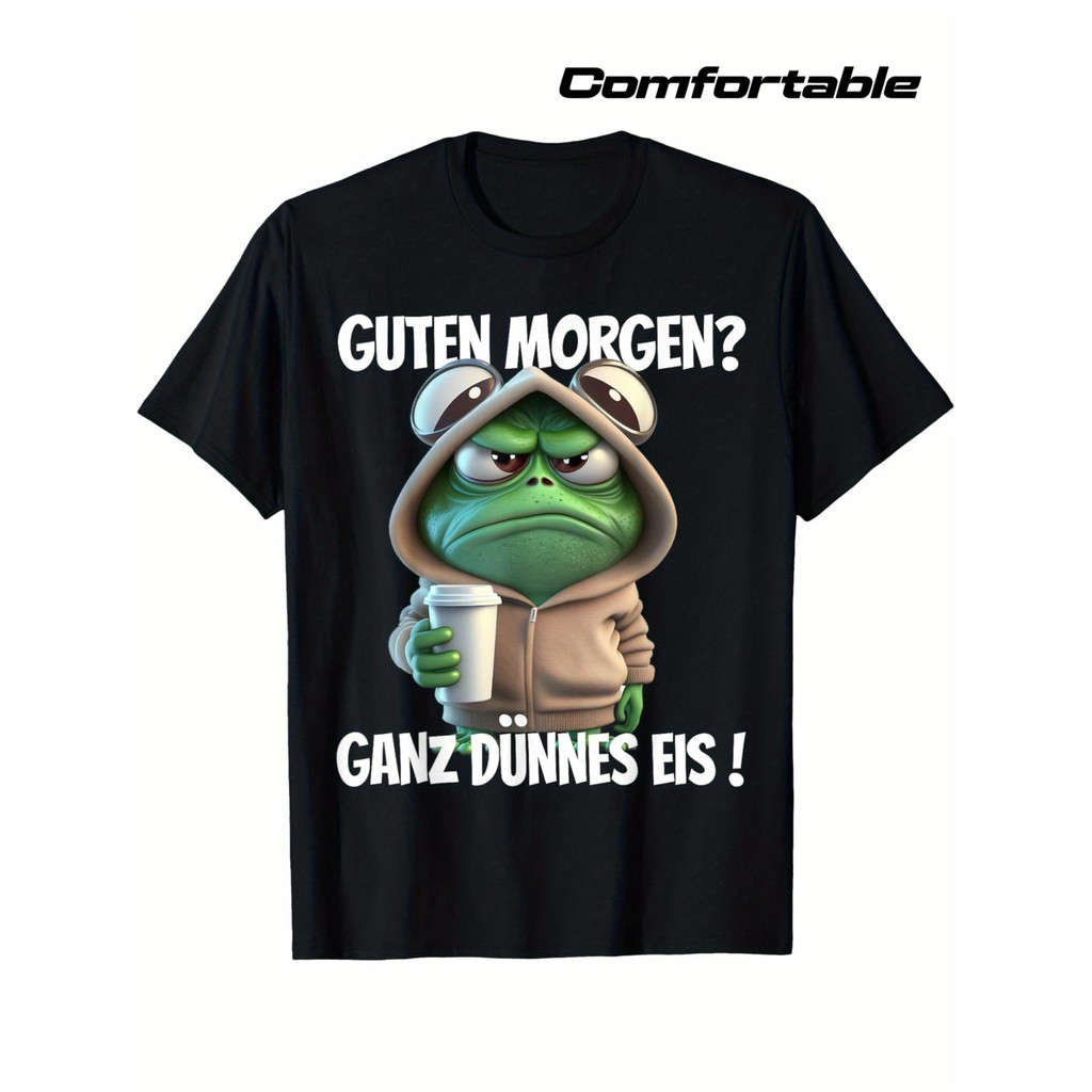 Camiseta Unissex German Phrase Good Morning The Ice is Thin Frog Design Alemão Texto Confortável Divertida Estilosa