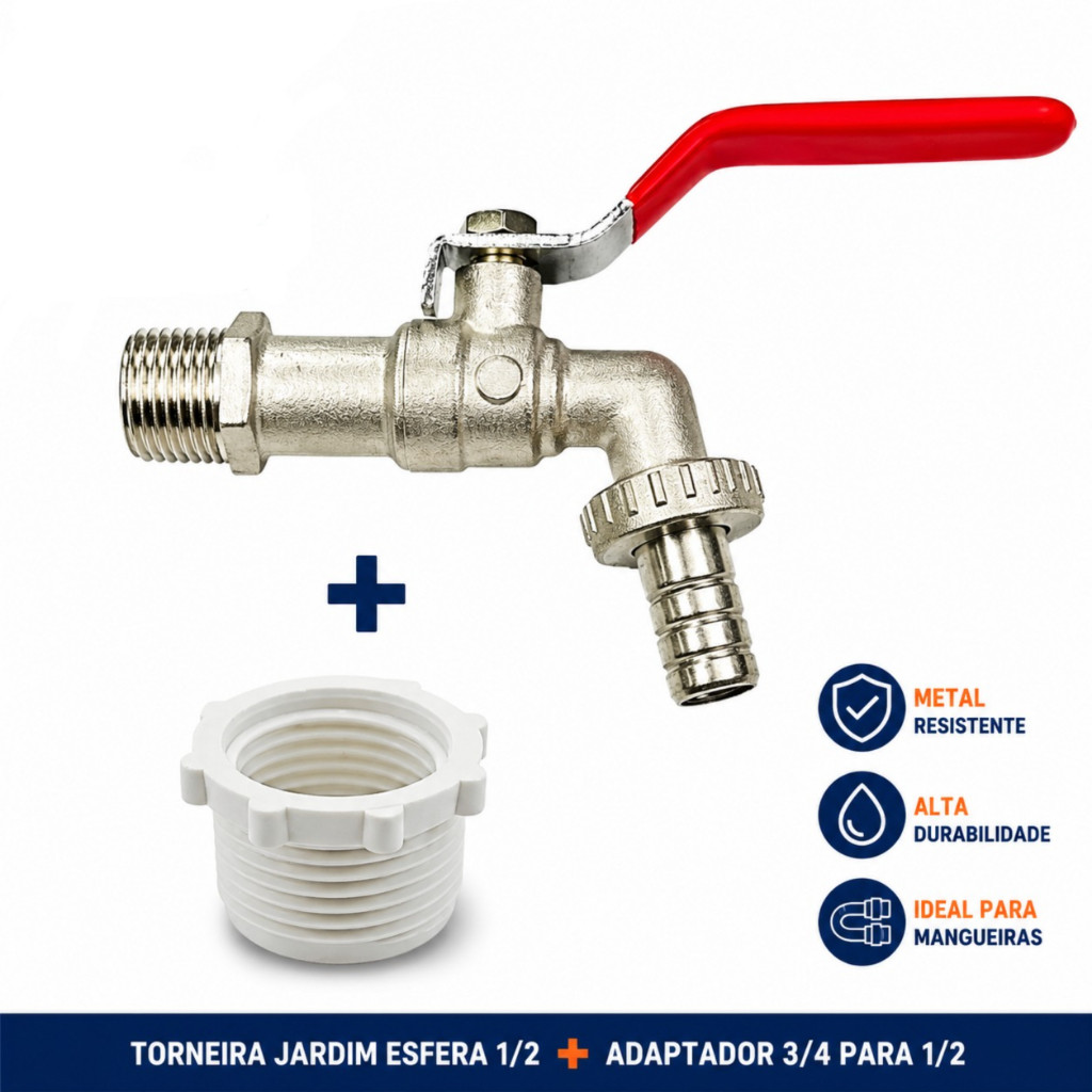 Torneira Jardim Esfera 1/2 Universal Metal | Kit 1, 2, 3, 4, 5