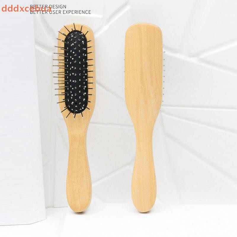 [dddxcebua] Pente De Madeira Natural Aço Metal Cabelo Escova Portátil Almofada De Ar Desembaraçador De Couro Cabeludo Es