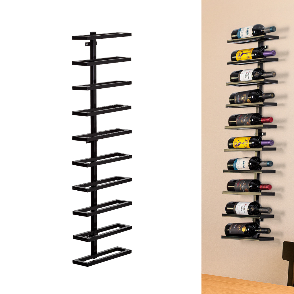 Adega Suspensa 10 Garrafas Vertical Industrial Moderna de Parede Barzinho Metal Moderno Suporte Bebidas Aço