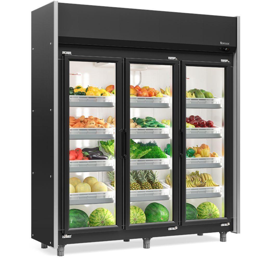 Refrigerador Vertical Auto Serviço Gelopar GEAS3PPR 3 Portas Preto 220V