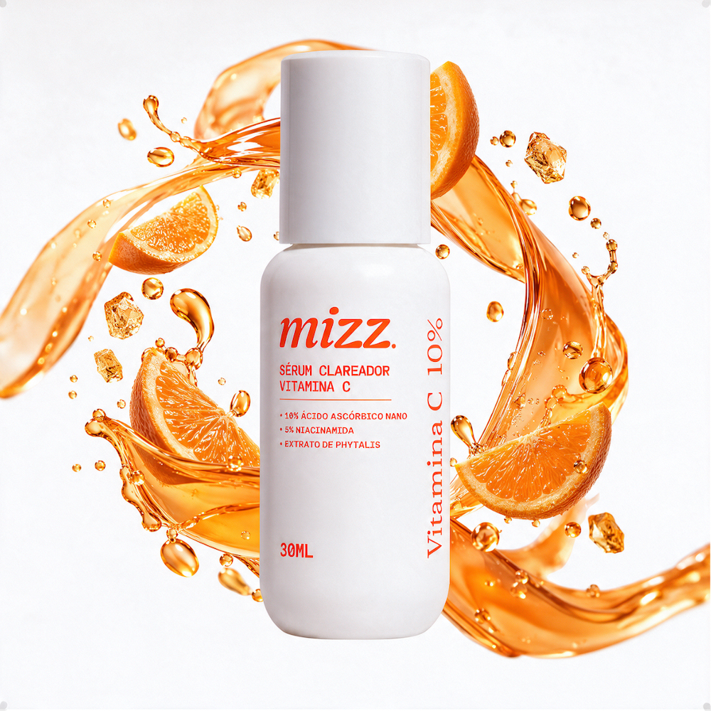 Sérum Vitamina C 10% Mizz Clareador e Anti-Aging Facial com Ácido Hialurônico Ferúlico Alta Eficácia