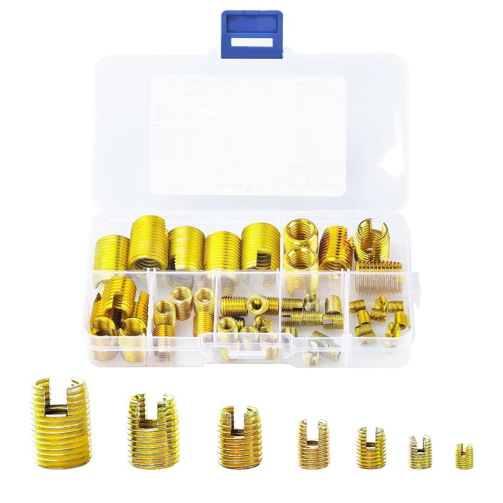 50Pcs Self Tapping Thread Insert, 302 Stainless Steel Self Tapping Slotted Thread Inserts Set with Storage Case, M3 M4 M