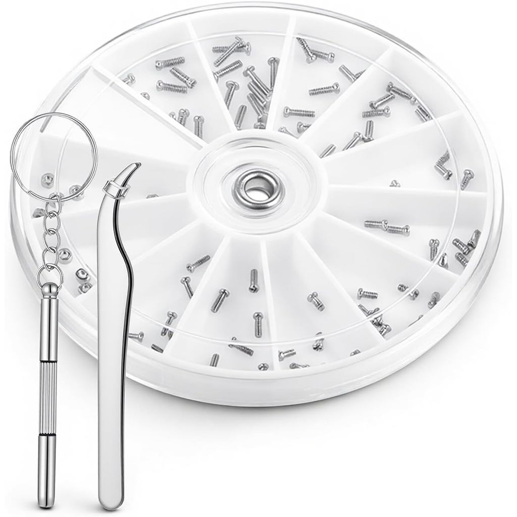 120 Piece Eyeglass Repair Kit Stainless Steel Glasses Screws and Nuts with Precision Screwdriver and Tweezers Universal