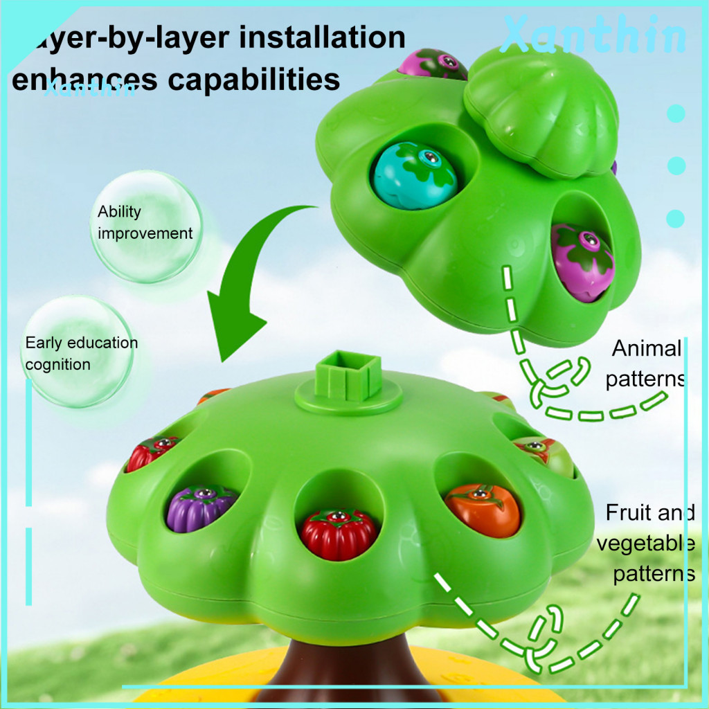 Fruit Cognition Learning Toy Educational Tree Magnetic Woodpecker Pick for Toddlers – 360° Rotating with Music Led Li