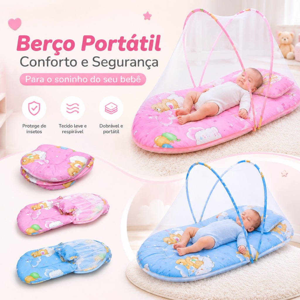 Berço Mosquiteiro Cama Tenda Cercadinho Portátil Retrátil Berço De Bebe Com Mosquiteiro
