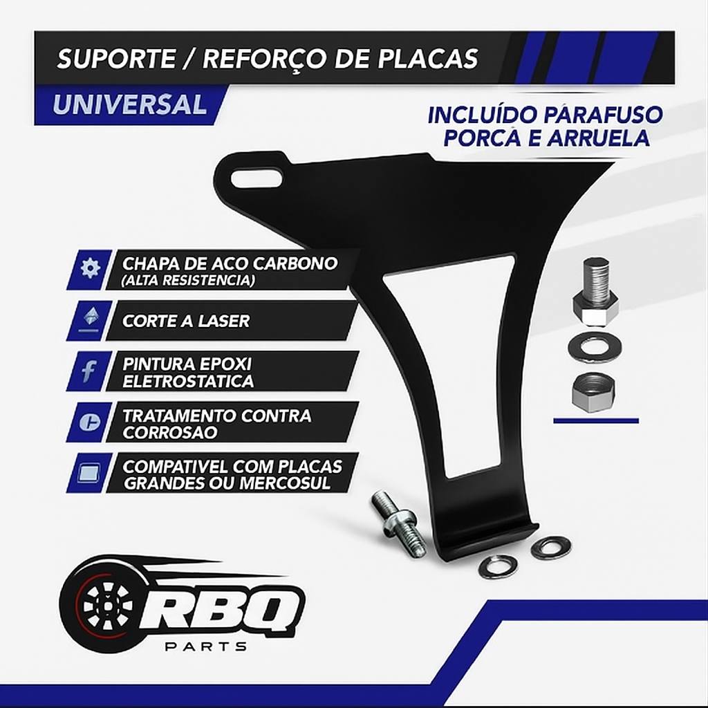kit Suporte Placa Mercosul Universal + Parafusos de fixação, REFORÇADO