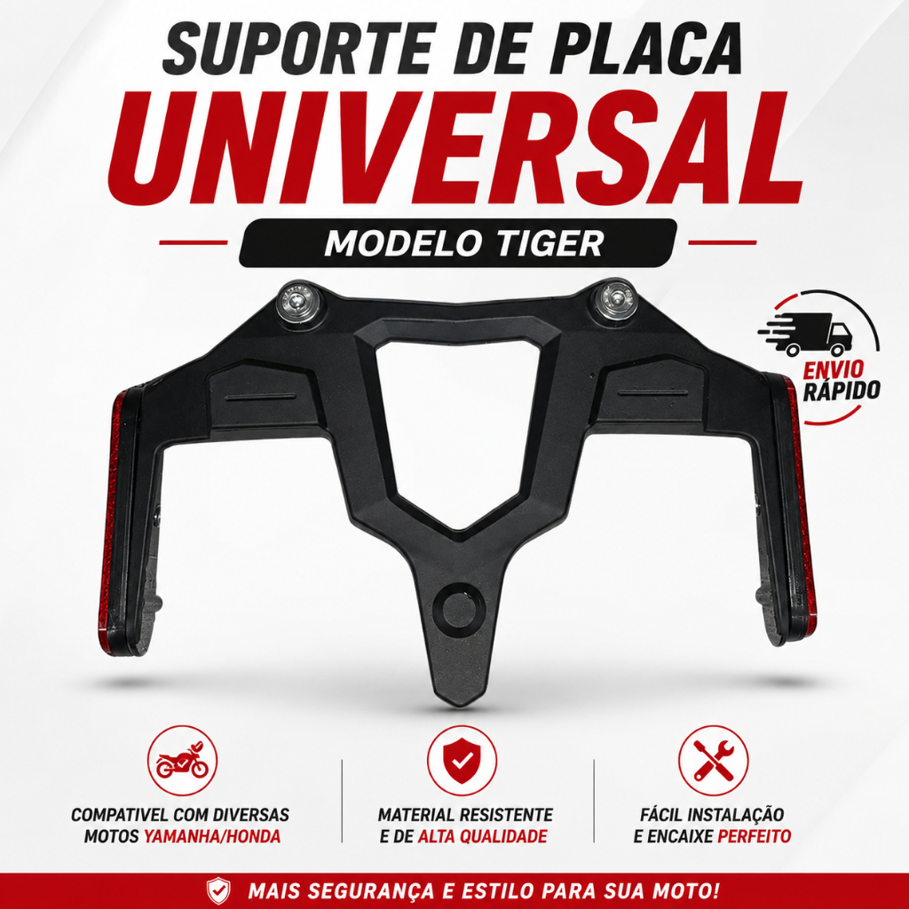 Suporte De Placa Universal Modelo Tiger 900 Com Olho De Gato Para Titan Fan Xre Ybr