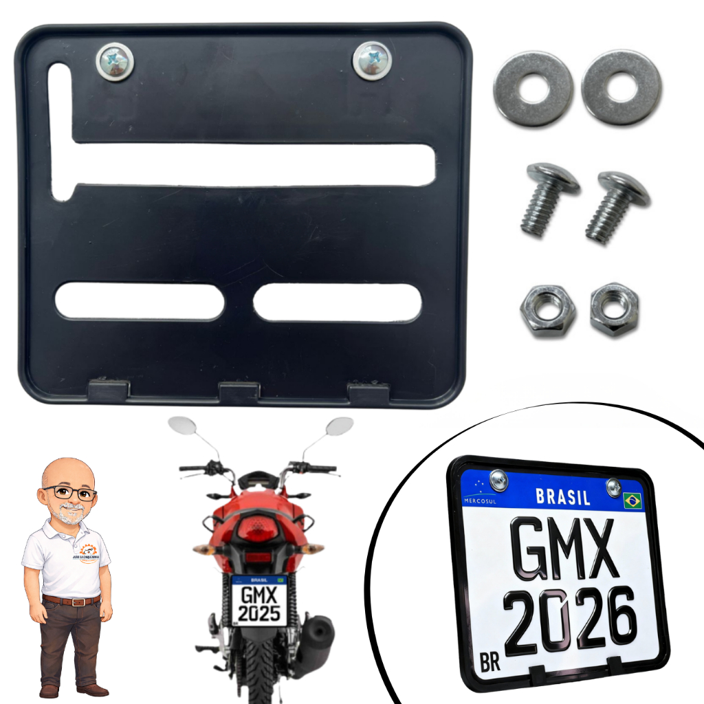 Moldura Suporte De Placa Mercosul Universal Para Motos com kit fixação