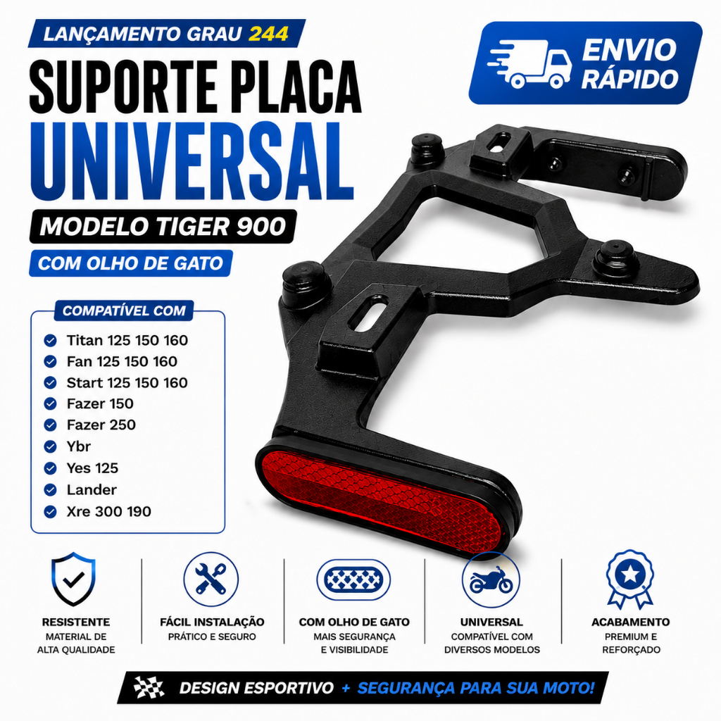Suporte de Placa Olho de Gato Universal Tiger 900 para Titan Fan Start Fazer CB300F