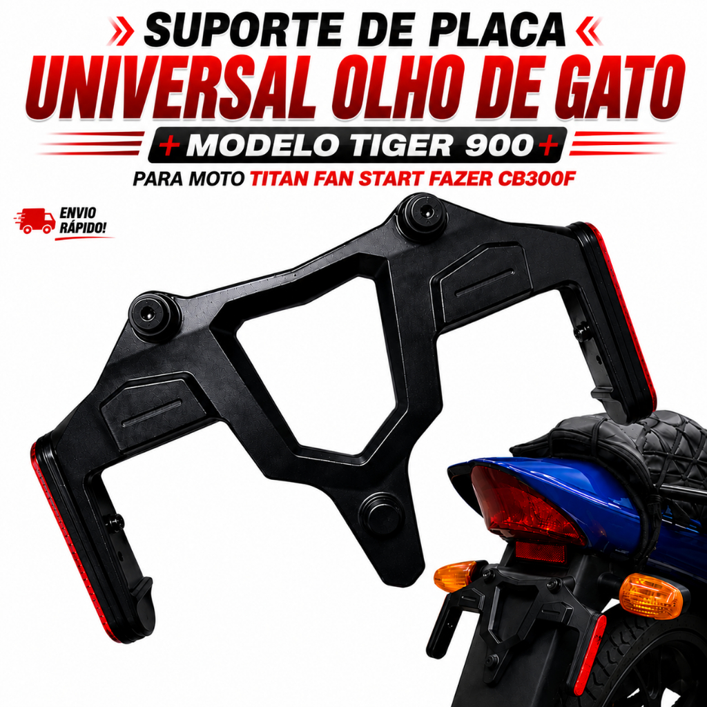 Suporte de Placa Universal Olho de Gato Modelo Tiger 900 para Moto Titan Fan Start Fazer CB300F