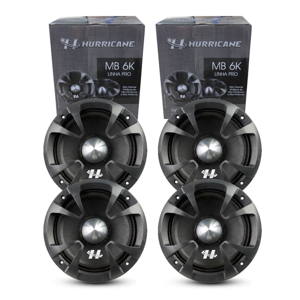 2 Pares Alto Falante MidBass Hurricane Pro MB 6K 700W 4 OHMS