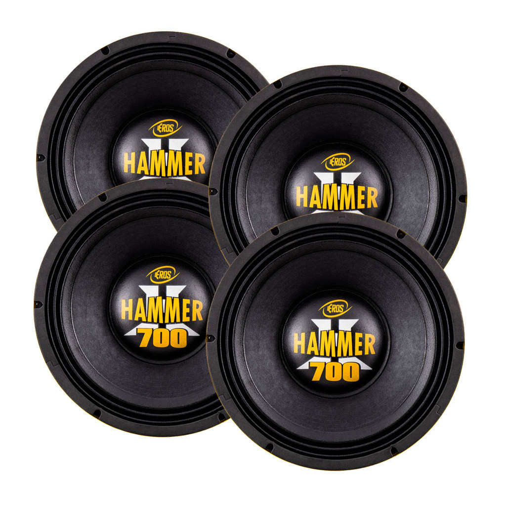 Kit 4 Peças Woofer 12 Polegadas Eros 700w Rms E-12 Hammer 700 8 Ohms Bobina Simples Médio Grave 2800w Rms Total