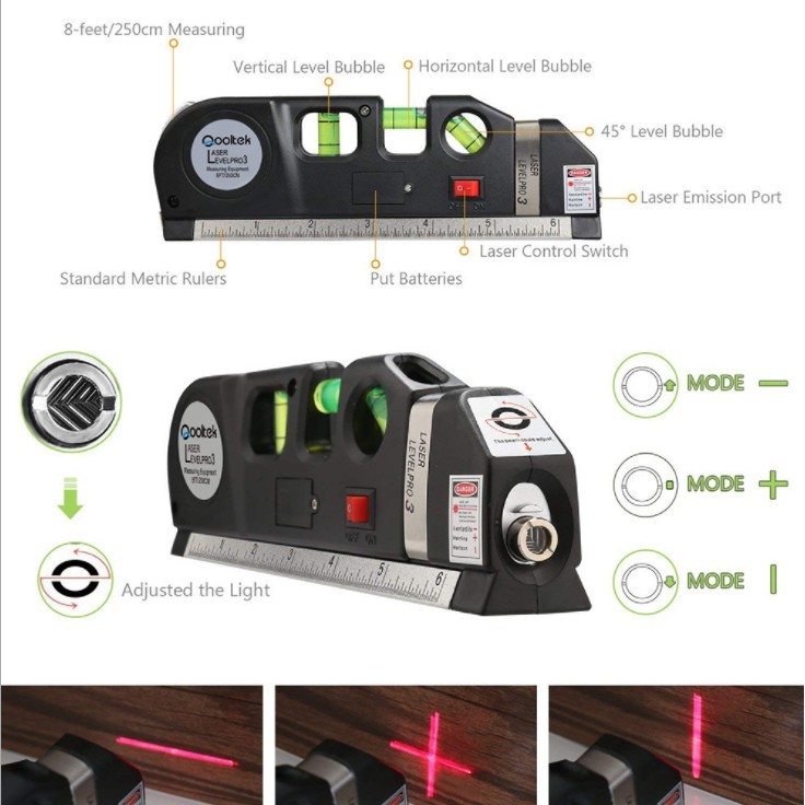 Com nível de bolha a Laser, fita métrica e régua portátil de nível melhor
