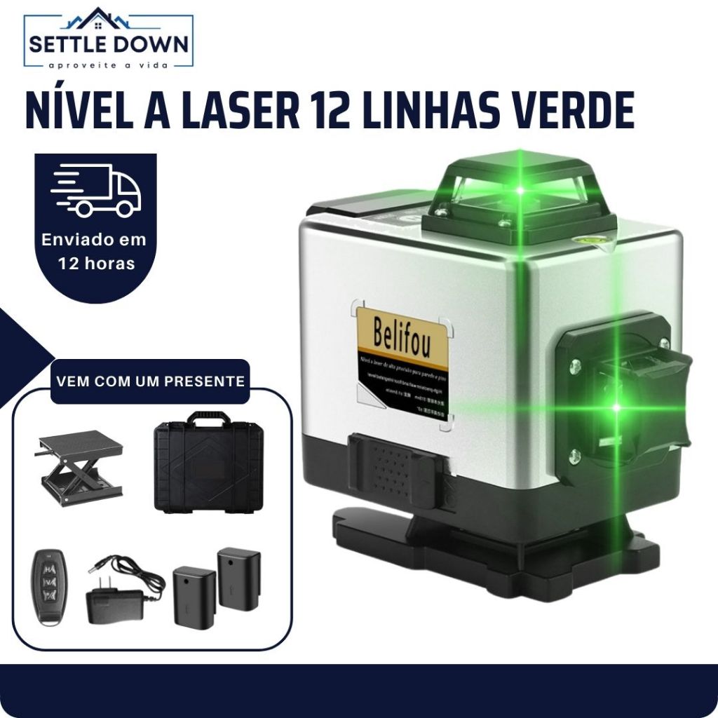 nível a laser 12 linhas verde 360° Ajustável Portátil Nivelamento Automático nível laser profissional