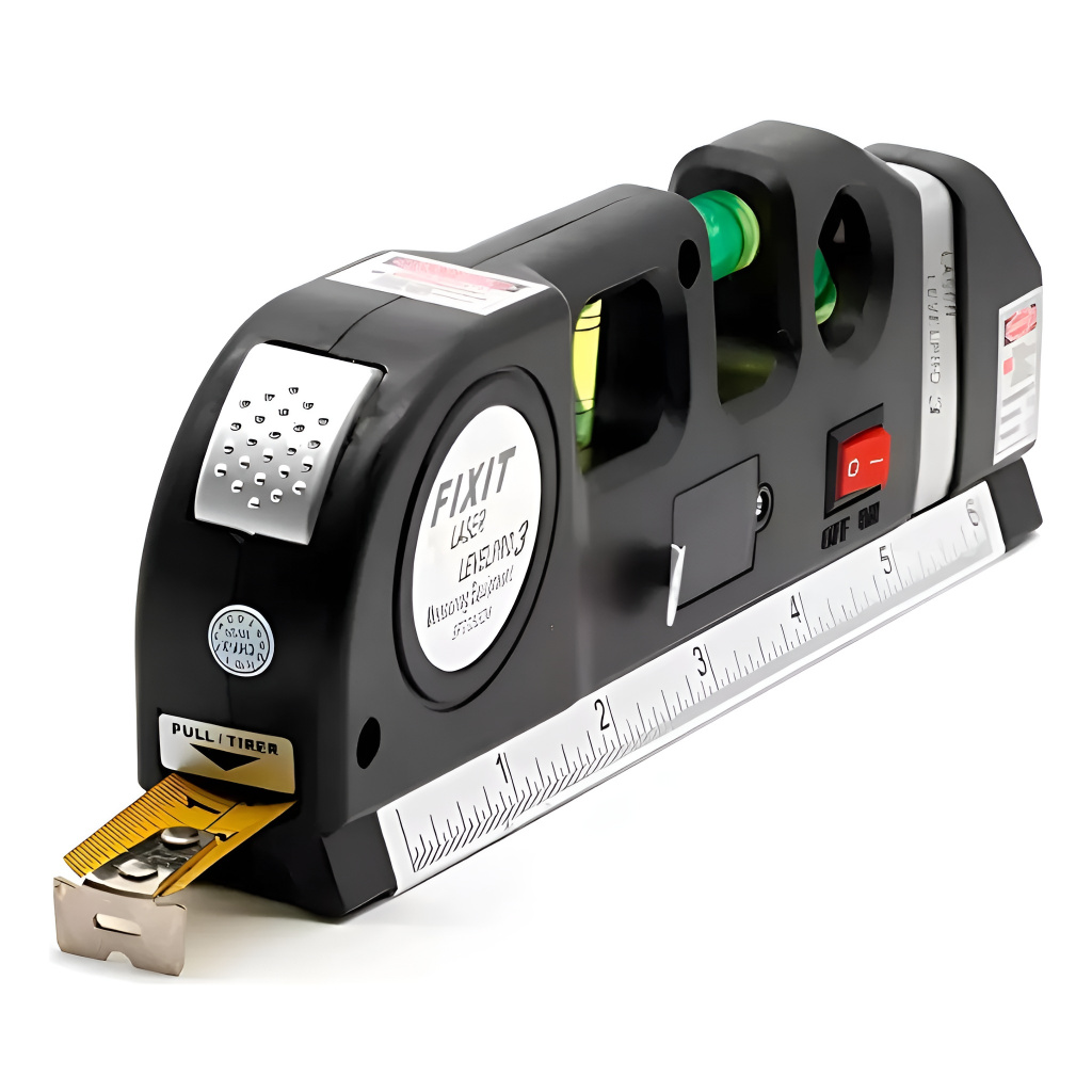 Nivelador Portátil 4 Em 1 Nível Laser + Nível Bolha 3 Posições + Régua cm e pol. + Trena de 2,5m