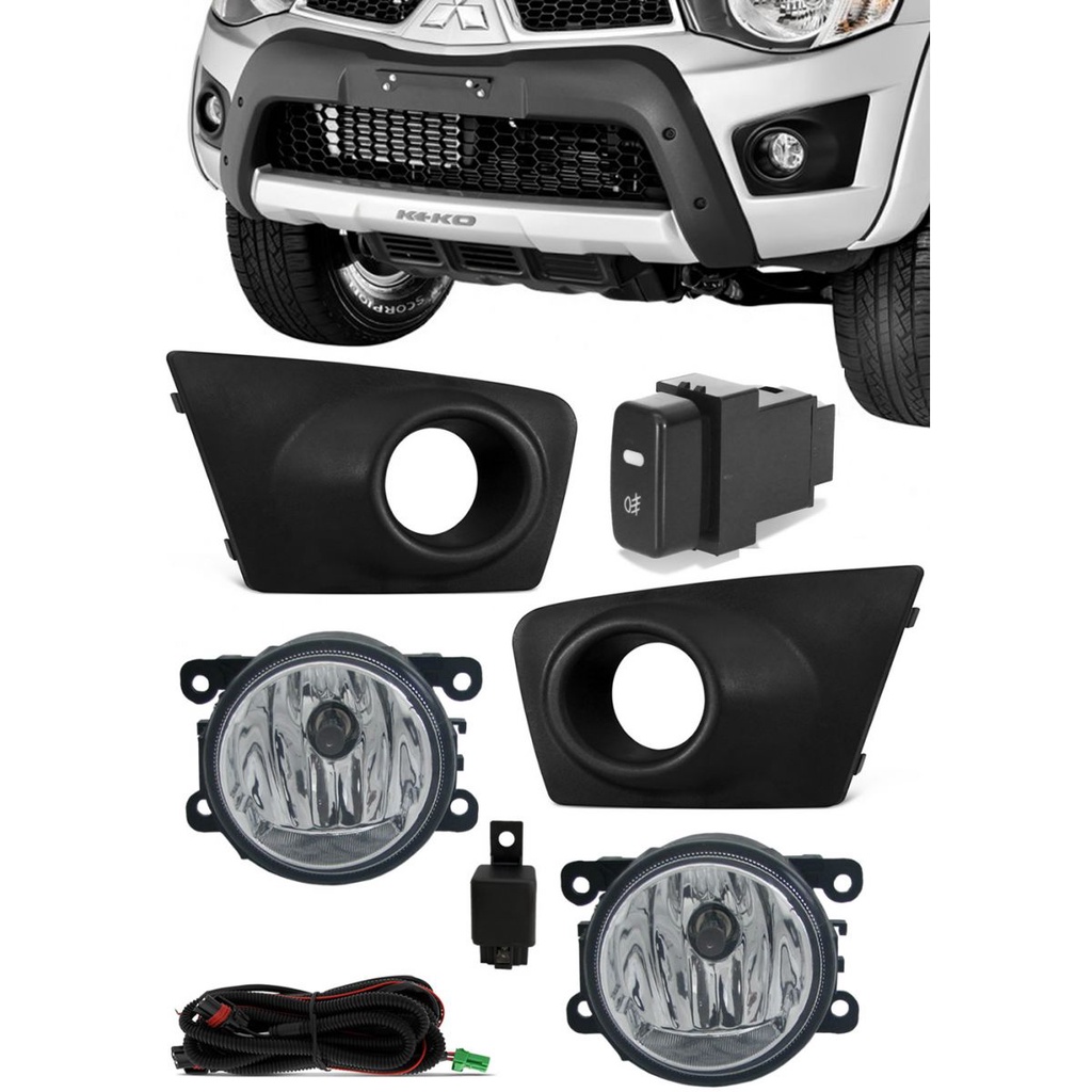 Kit farol auxiliar Milha L200 Triton 11-13 Moldura e Suporte SL-190210 I