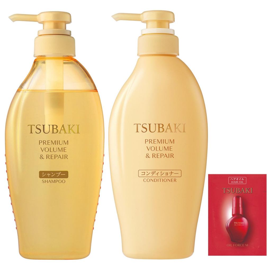 Premium Repair Shampoo & Conditioner Set (450mL each) + Sample - Tsubaki Hair Care Products for Volume & Shine
【Bundle