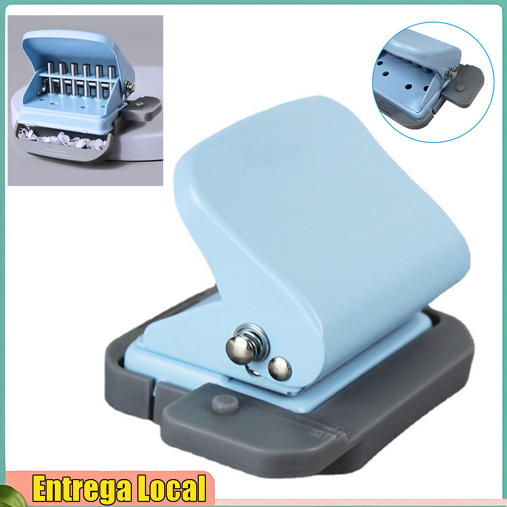 Perfurador de folhas soltas de 6 furos (9*6.5*6cm) Profundidade de perfuração azul Cerca de 2-3mm Design antiderrapante