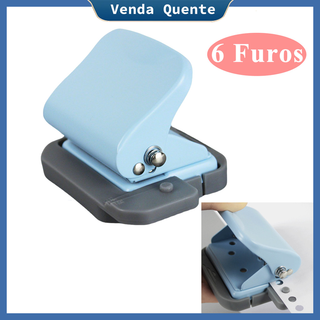 Perfurador metálico de 6 furos 6mm, design portátil, para perfuração de papel em escritórios e estudos