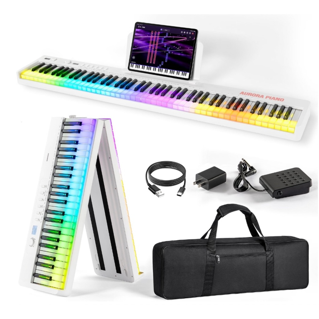 Piano digital dobrável de 88 teclas com semi-contrapeso e teclas iluminadas Teclado de piano digital para iniciantes, co
