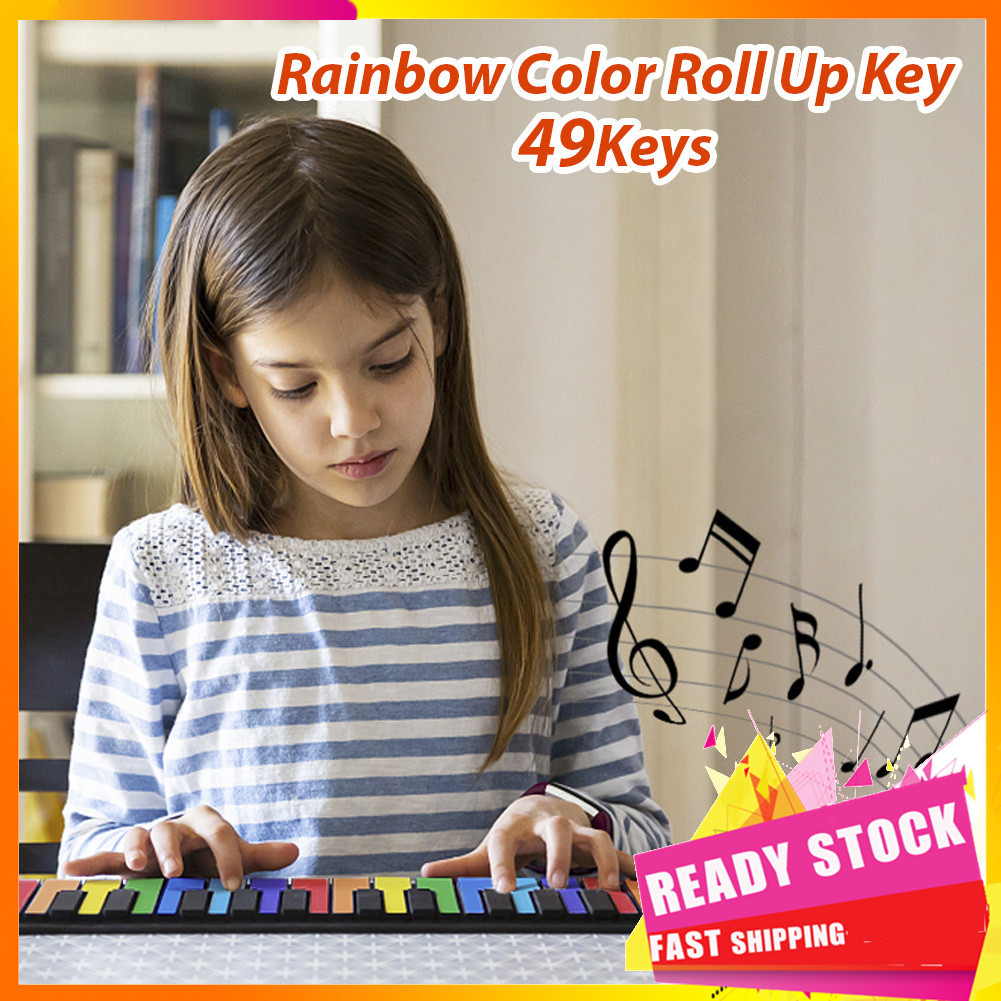 gfgfgfgg Teclado roll up de 49 teclas Piano portátil e dobrável digital com bateria recarregável Presente para crianças