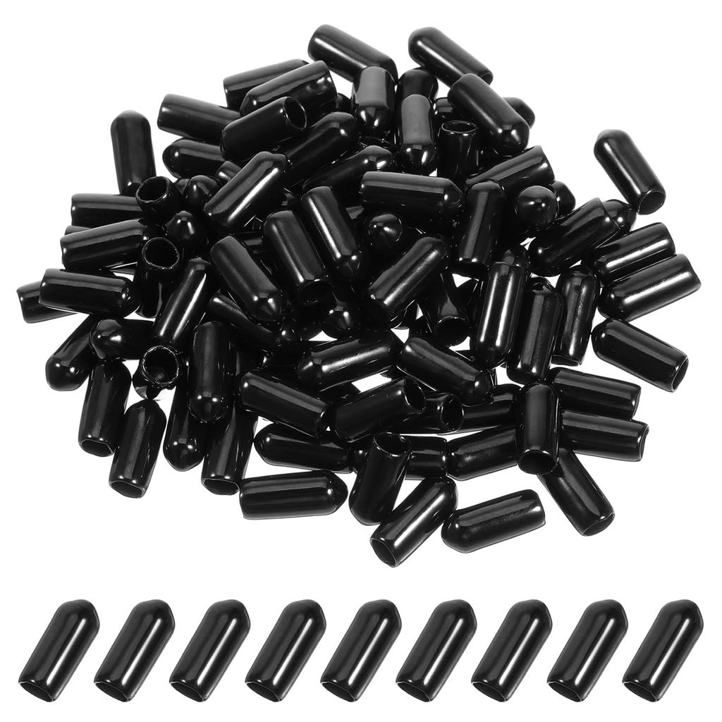 100 Pcs Rubber End Caps, 3/16 Inch/5 mm Round Rubber Screw Thread Protectors, 15 mm Long Black Flexible Bolt Screw Vinyl
