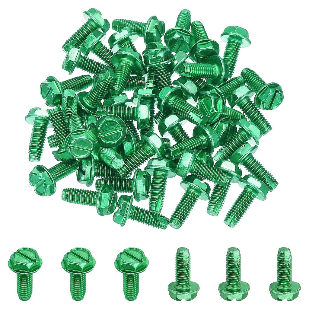 PATIKIL 10-32 x 1/2 Inch Self Tapping Ground Screws, 50 Pack Green Grounding Hex Flanged Head for Electrical Junction Bo