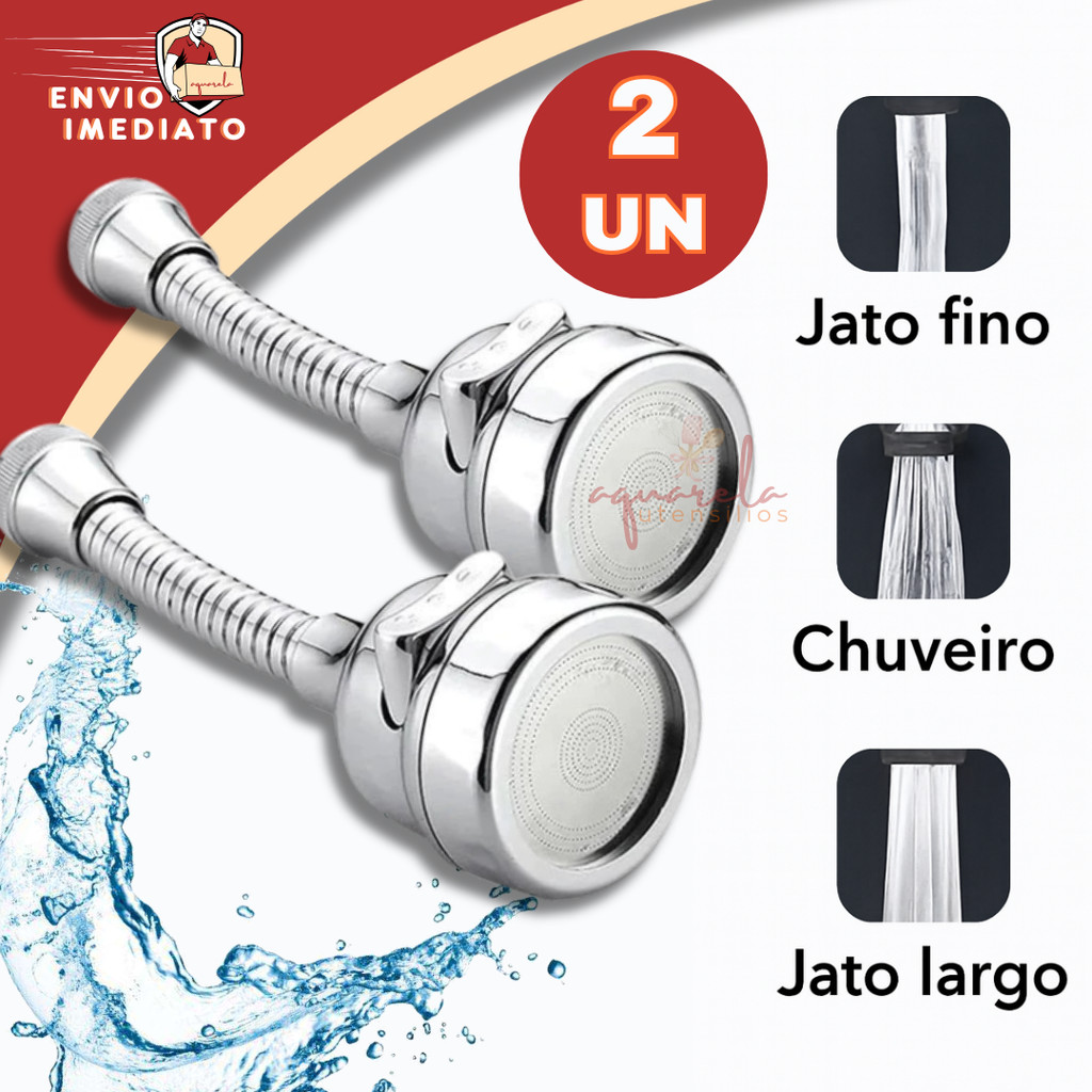 Bico Extensor Arejador Chuveirinho de Torneira Giratório 360 Graus Adaptador C/ 3 Jatos pia P/ Torneiras de Cozinha