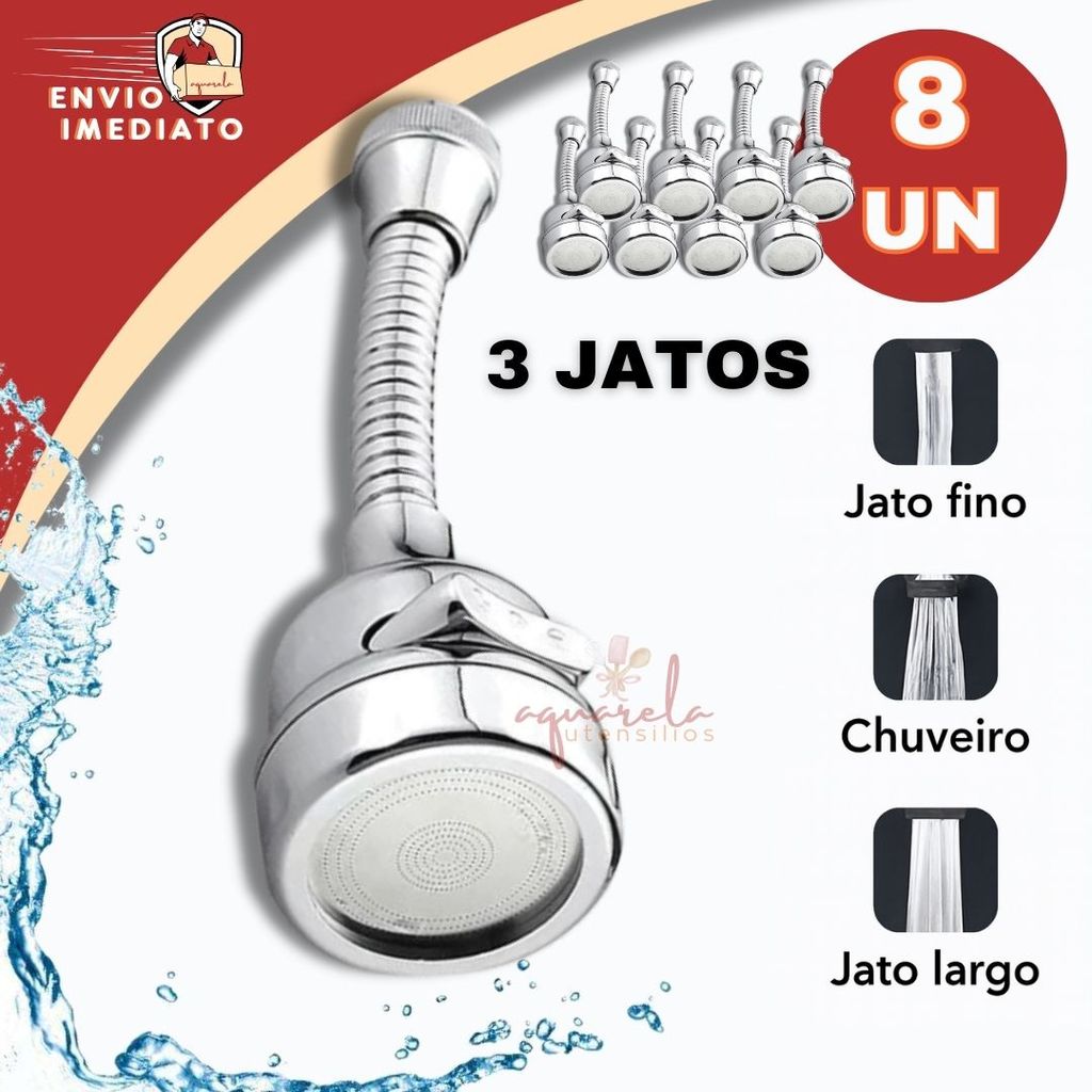 Kit Bico Extensor Arejador Chuveirinho de Torneira Giratório 360 Graus Adaptador C/ 3 Jatos pia P/ Torneiras de Cozinha