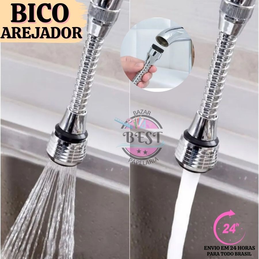 Extensor Flexível De Torneira de Agua Pia Cozinha Adaptador 15x10x4cm Giro 360° Arejador Aço Inox