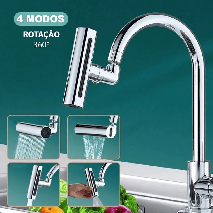 Extensor Torneira Giratório 360 Adaptador Arejador Água Cozinha Banheiro Pia com 4 Tipos de Jatos