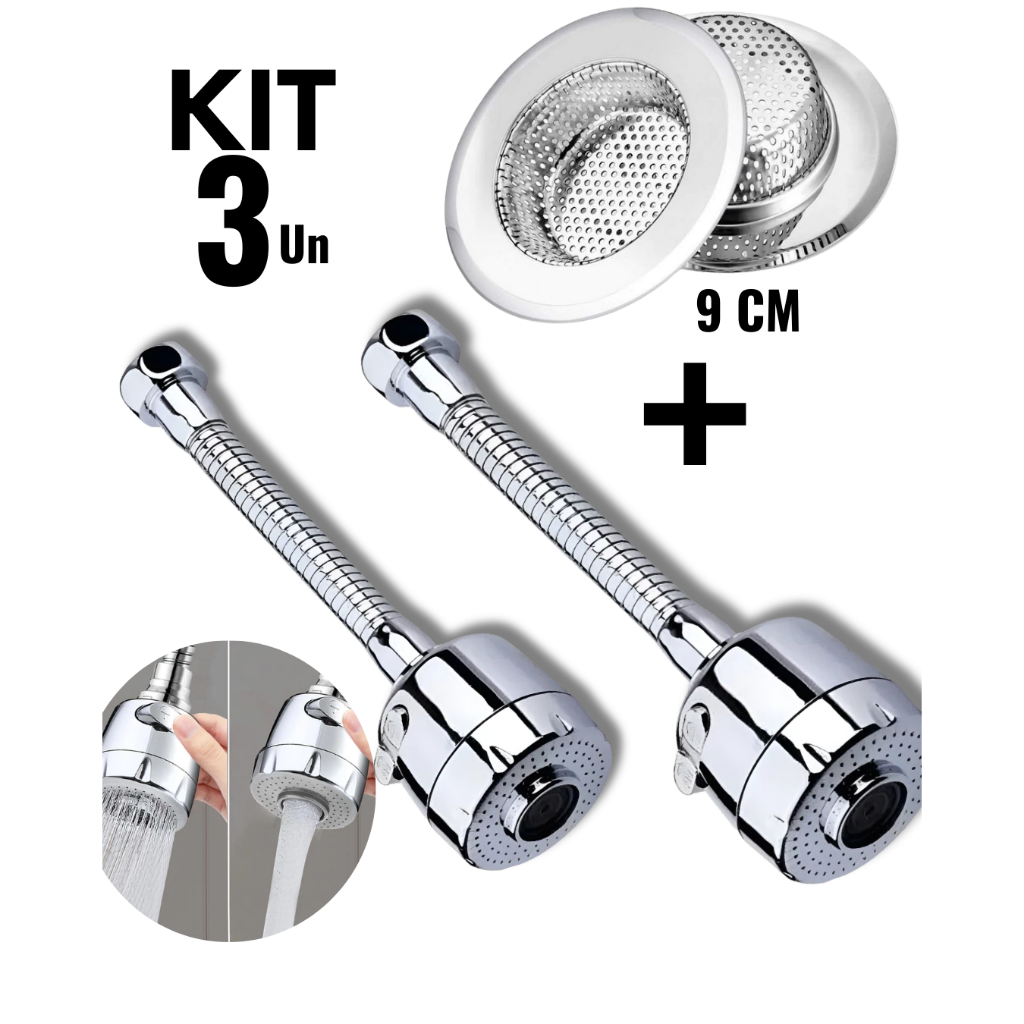 Kit Adaptador de torneira fácil Lavagem de Louça rotação 360° com 2 Jatos