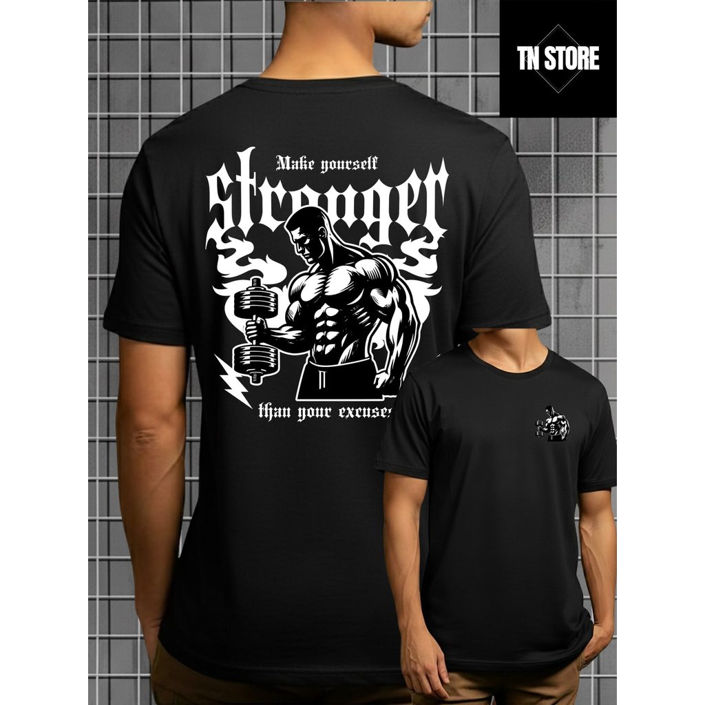 Camiseta Make Yourself Stronger Than Your Excuses Camisa Blusa Unissex Masculino Feminino 100% Algodão Preto Plus Size