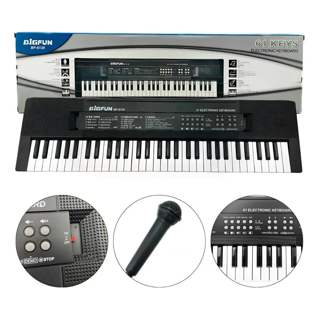 Teclado Infantil Big Fun 61 Teclas com Microfone 62 cm Ideal para Aprendizado Musical Divertido