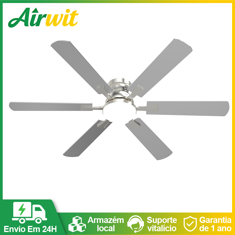 Airwit 52 Inch 6 Pás  Ventilador de Teto com Luminária LED Motor BLDC Controle Remoto Flush Mount