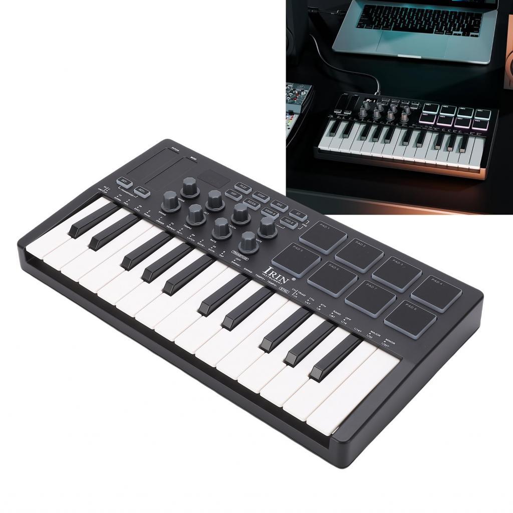 MIDI Keyboard 25 Keys 8 RGB Backlit Pads Knobs Portable Controller for Music Production