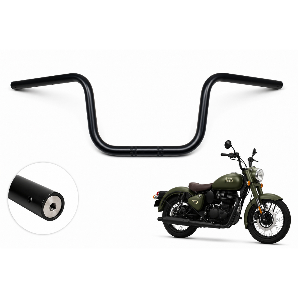 Guidão Alto Royal Enfield Classic 350 Preto Fosco Custom Com Peso rosca M6 Altura 20 cm 8 polegadas