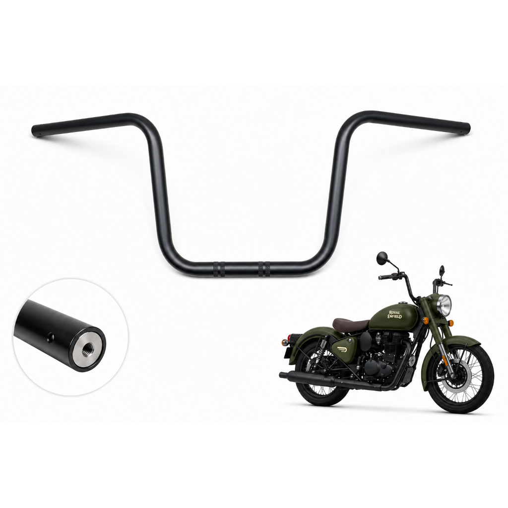 Guidão Classic 350 Royal Enfield Preto Fosco Altura 25 cm 10 polegadas Custom 22 Mm 7/8