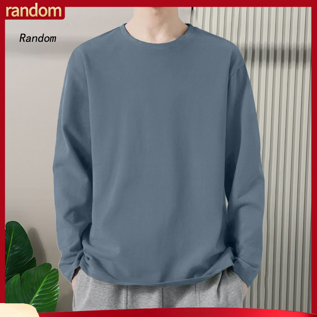 Men Spring Tops Bottoming Shirt Men's Sports T-shirt Loose Fit Quick-dry Round Neck Long Sleeve Plus Size Mid-length Gym