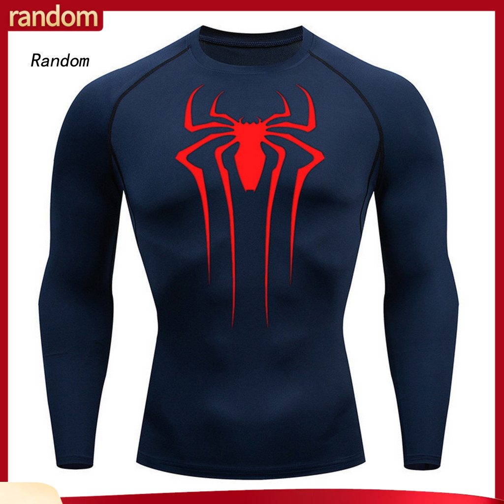 Men's Spring Fall Long Sleeve Compression T-shirt Skinny Fit Breathable Soft Fabric Sweat-absorbing Gym Workout Top with